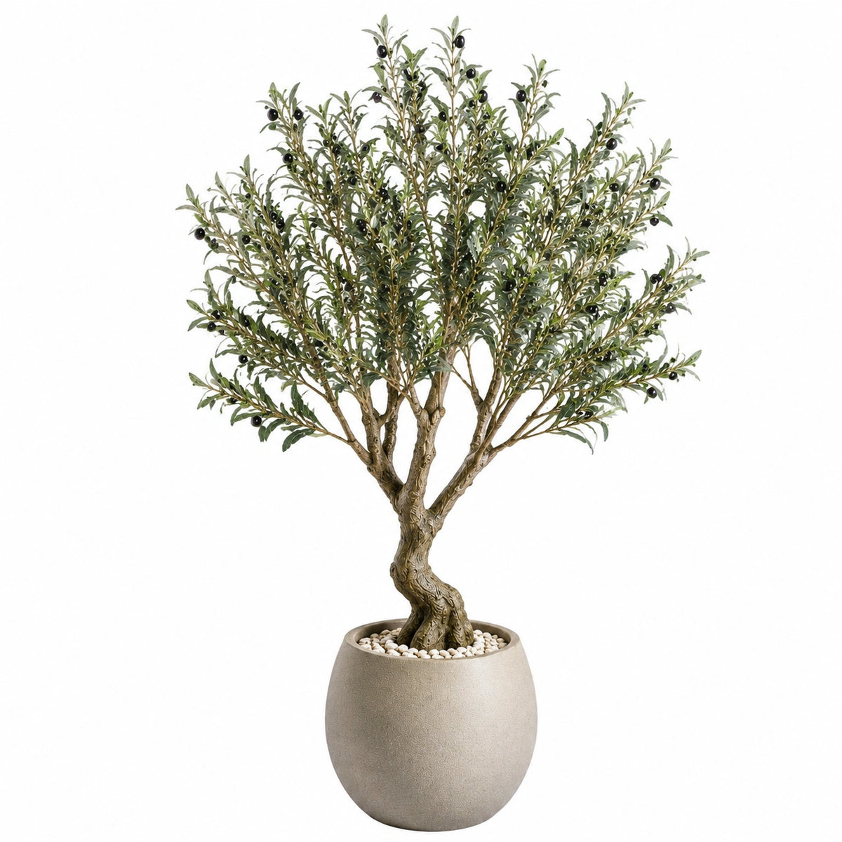 Arbre artificiel olivier 180 cm en plastique vert noir avec pot décoratif intérieur réaliste