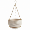 Pot de fleurs suspendu 20 cm en céramique blanc et doré pour intérieur