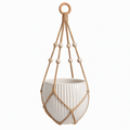 Pot de fleurs suspendu diamètre 18 cm hauteur 15 cm en céramique blanche avec cordage tressé style bohème