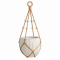 Pot de fleurs suspendu diamètre 18 cm hauteur 15 cm en céramique blanche avec cordage tressé style bohème