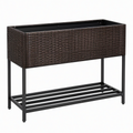 Jardinière surélevée 100 x 40 x 80 cm en résine tressée marron avec étagère extérieure