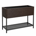 Jardinière surélevée 100 x 40 x 80 cm en résine tressée marron avec étagère extérieure