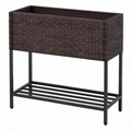 Jardinière surélevée 100 x 40 x 80 cm en résine tressée marron avec étagère de rangement pour extérieur