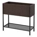 Jardinière surélevée 100 x 40 x 80 cm en résine tressée marron avec étagère de rangement pour extérieur