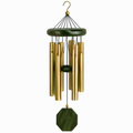 Carillon éolien 80 cm en métal doré et bois vert pour décoration suspendue