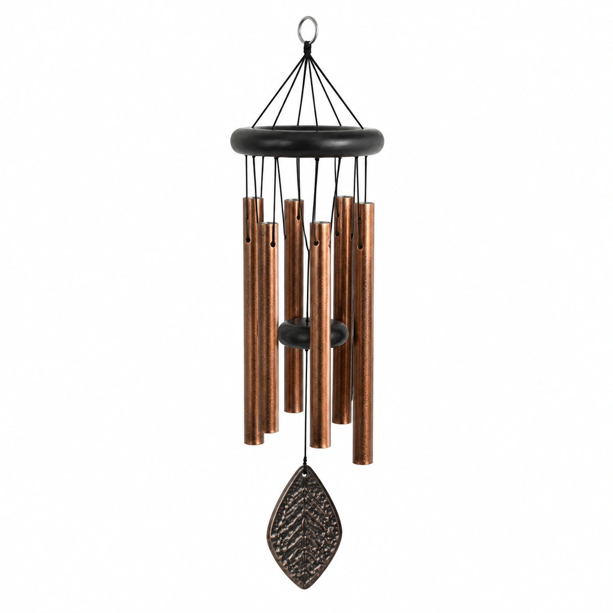Carillon éolien 75 cm en métal cuivre et noir à tubes sonores suspendus