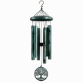 Carillon éolien 85 cm en métal vert patiné à suspendre avec motif arbre