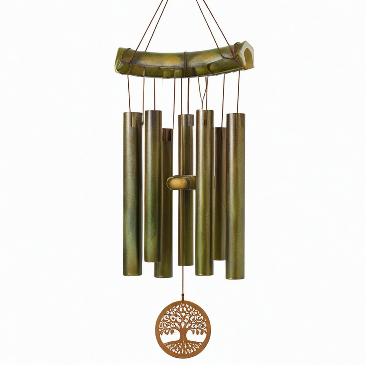 Carillon éolien 85 cm en bambou vert et bois pour jardin style naturel