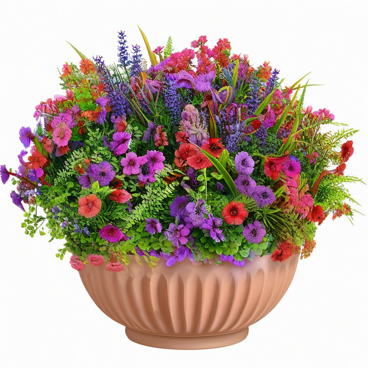 Plante artificielle en pot 55 cm fleurs multicolores feuillage vert décorative