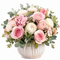 Composition florale artificielle 45 cm rose et blanc en polyester avec vase en céramique décorative