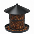 Mangeoire à oiseaux suspendue diamètre 25 cm hauteur 32 cm en métal noir avec plateau collecteur