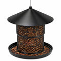 Mangeoire à oiseaux suspendue diamètre 25 cm hauteur 32 cm en métal noir avec plateau collecteur