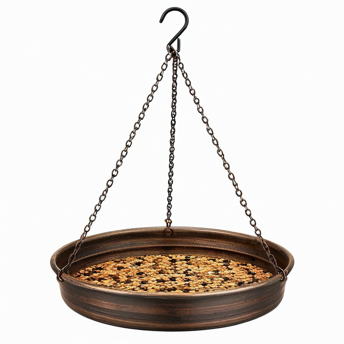 Mangeoire à oiseaux suspendue en métal brun diamètre 30 cm pour jardin