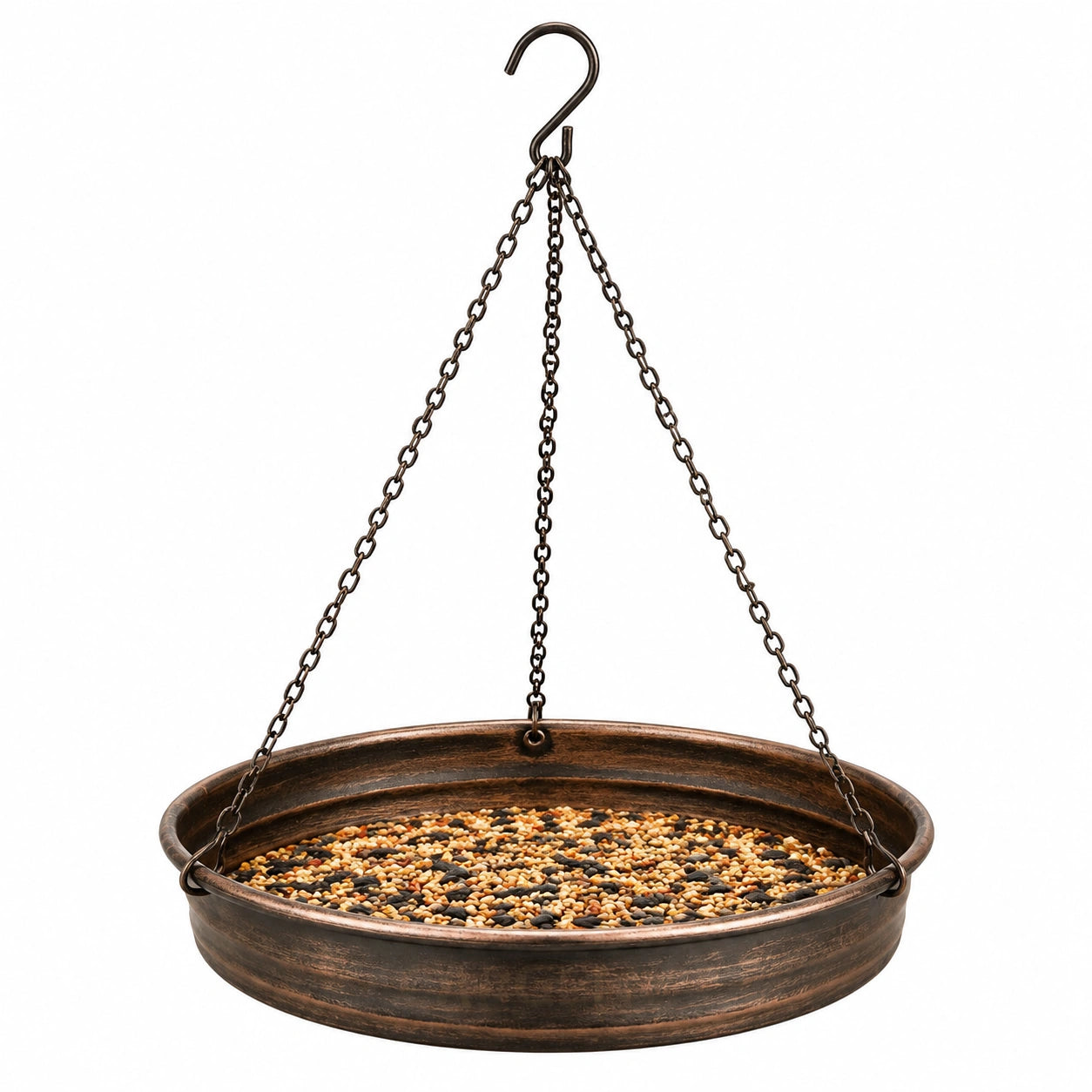 Mangeoire à oiseaux suspendue en métal brun diamètre 30 cm pour jardin