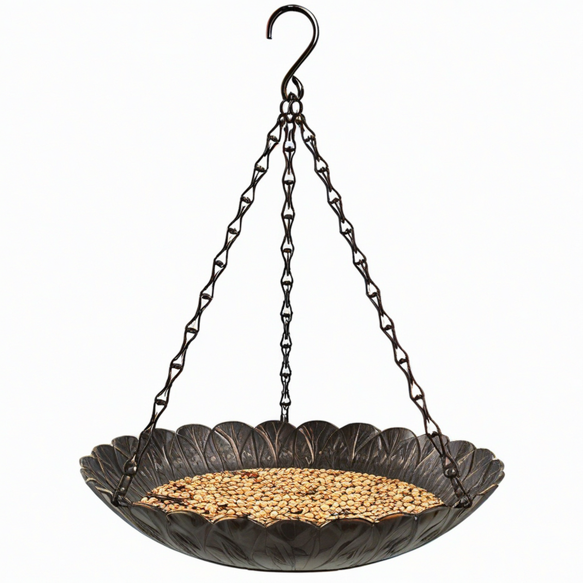 Mangeoire à oiseaux suspendue diamètre 30 cm en métal noir style feuille