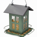 Mangeoire à oiseaux 25 x 25 x 30 cm en métal vert suspendue avec plateau collecteur