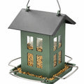 Mangeoire à oiseaux 25 x 25 x 30 cm en métal vert suspendue avec plateau collecteur