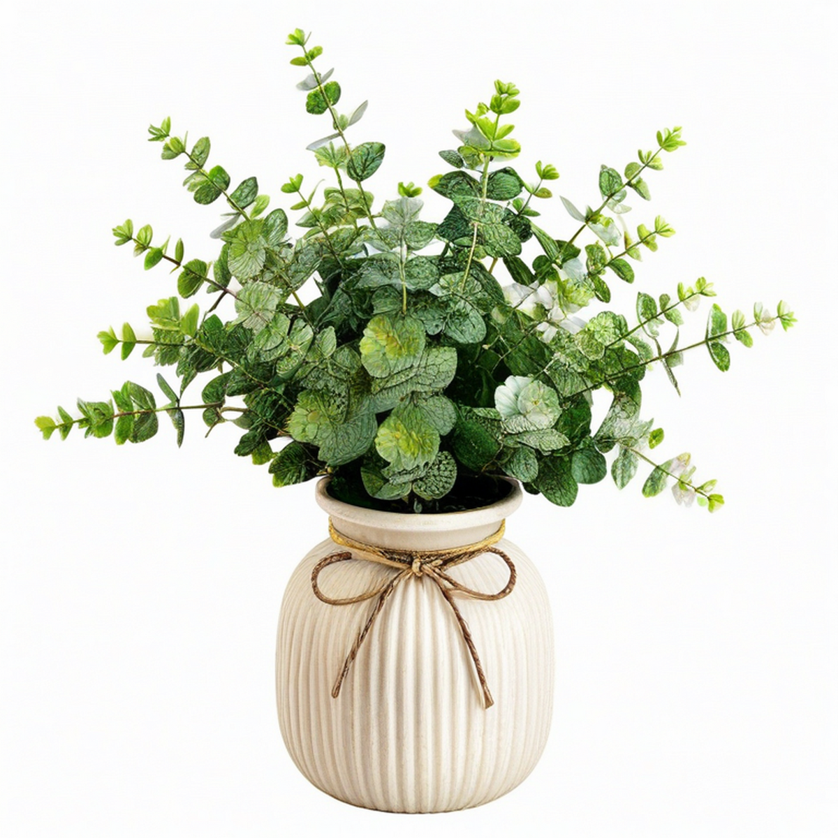 Plante artificielle en pot 55 cm feuillage d'eucalyptus vert vase en céramique décoratif
