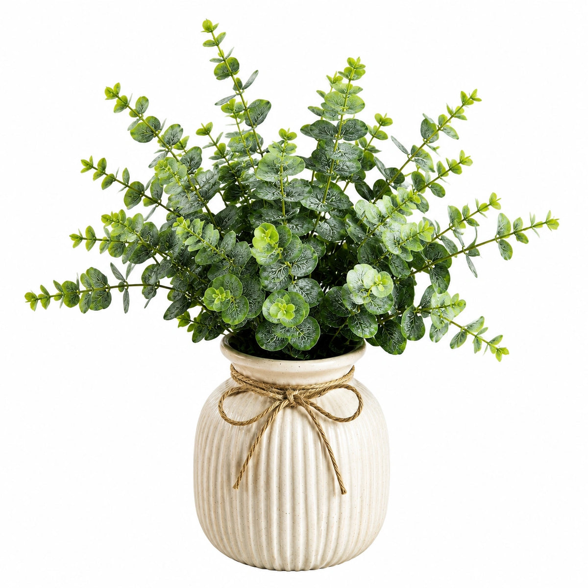 Plante artificielle en pot 55 cm feuillage d'eucalyptus vert vase en céramique décoratif