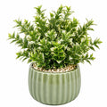 Plante artificielle en pot 38 cm feuillage vert et blanc en plastique décoratif